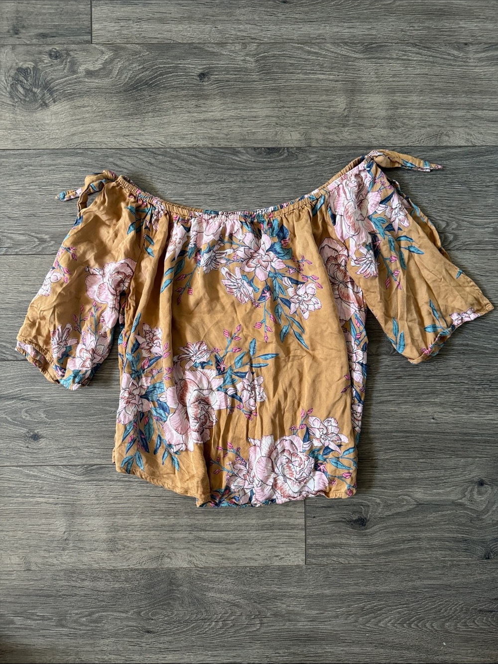 Billabong Mustard Floral Off-Shoulder Top